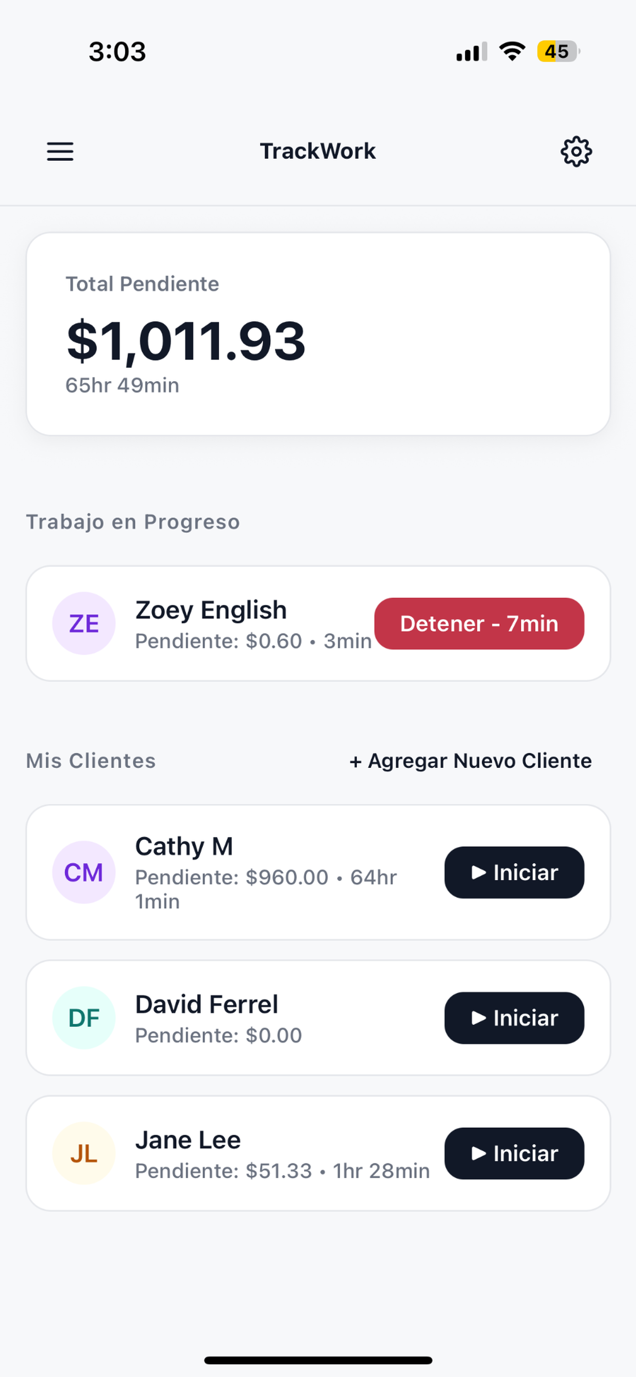 TrackWork bilingual interface