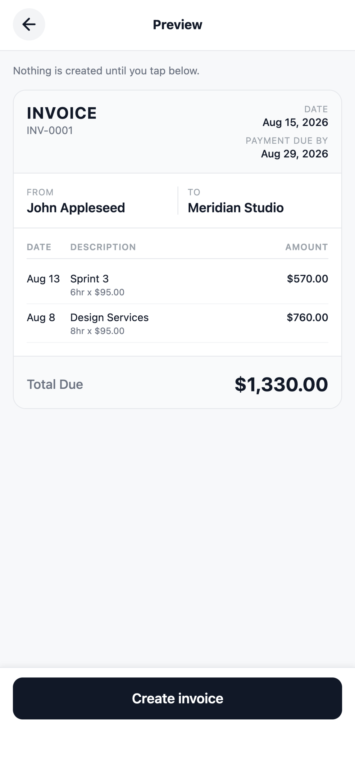 An invoice built from tracked hours