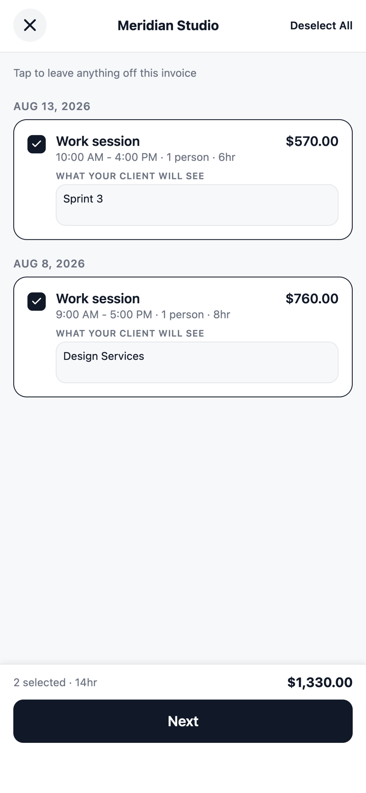 Choosing which billable hours to invoice
